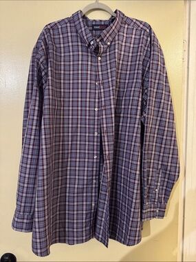 Men's Plaid Button-Down Shirt in Burgundy and Blue